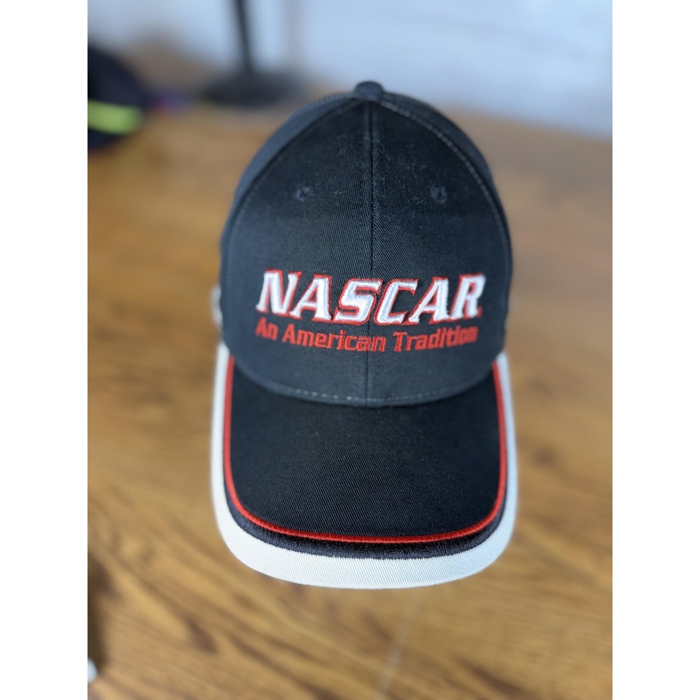 NASCAR Hat Cap Strap Back Black‎ White Racing Checkered Flag Embroidered Mens
